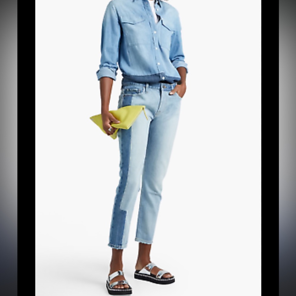 Frame Le Garcon Patchwork Light Blue Straight Leg… - image 1